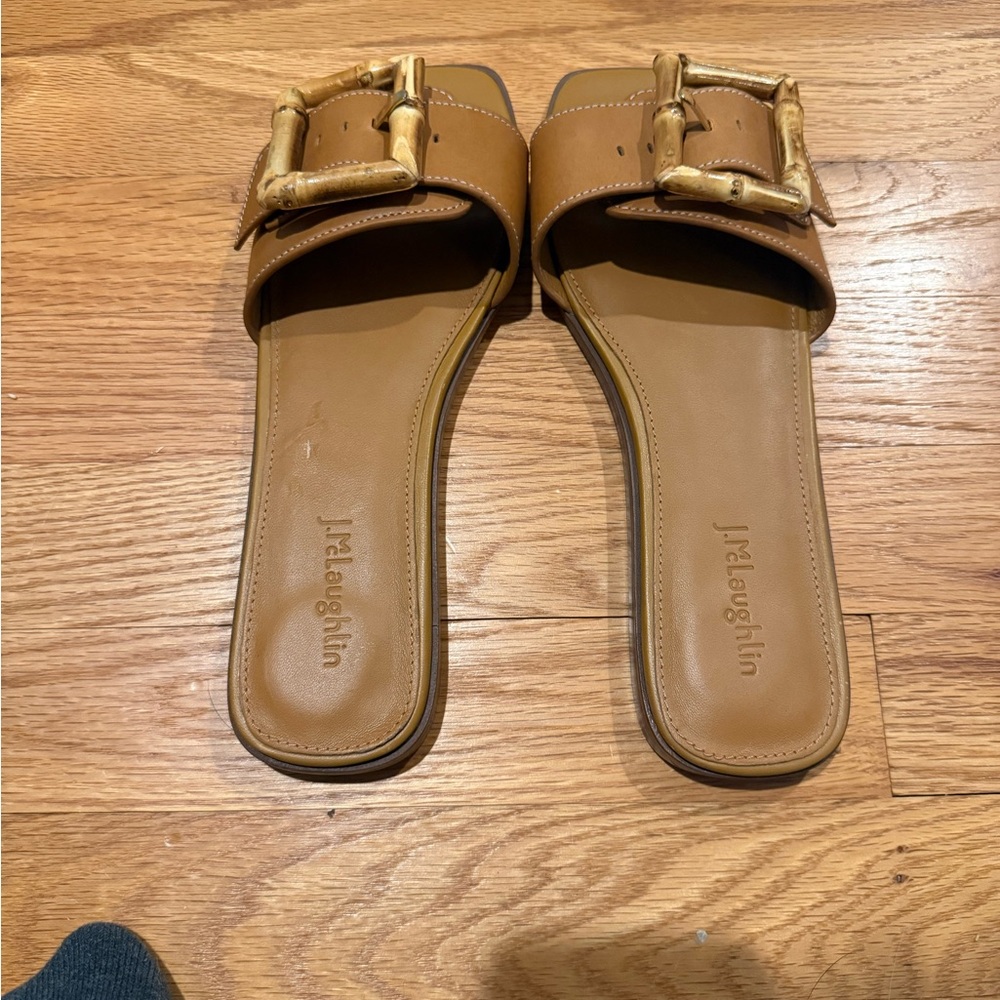 J. McLaughlin Brown Buckle Slide Sandals
